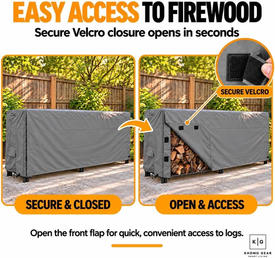 Flap Support Racks KHOMO GEAR Firewood Rack Cover 8ft Waterproof, Outdoor Log Rack Cover ...