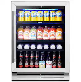 Yeego - Beverage Refrigerator, 180 Cans Beverage Cooler, 24 inch , 34-54 ℉, Built-in Beverage Fridge, Glass Door, for Home - Stainless Steel