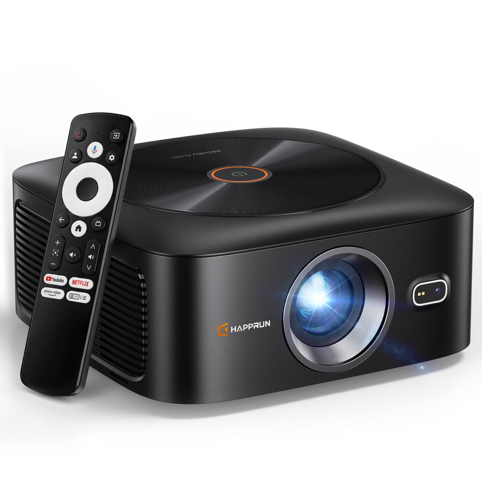 Happrun - Smart Projector 1500 ANSI 1080P 4K Support Google TV Auto Focus WiFi Bluetooth Dolby Audio
