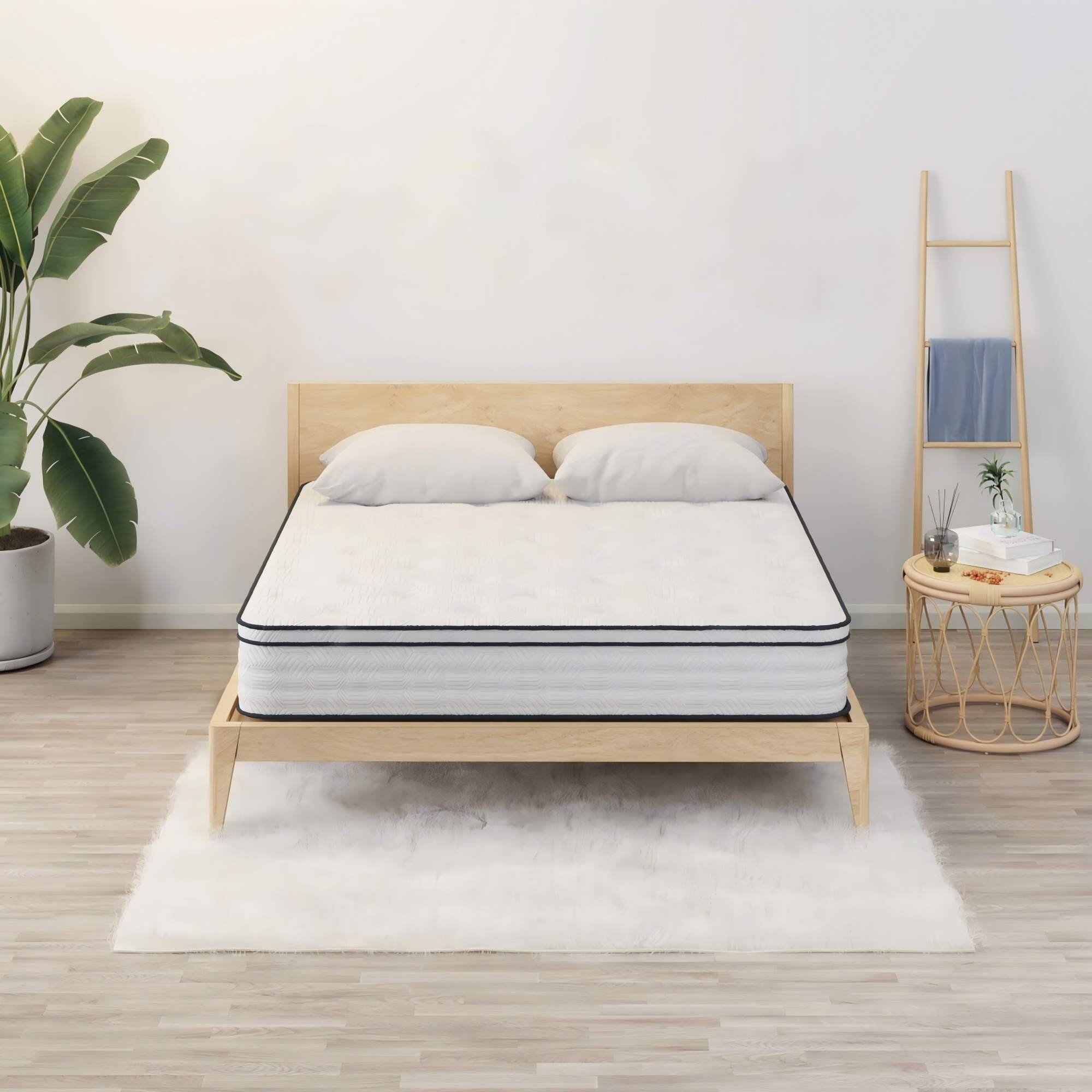 Front. TinyHomie - 12in Hybrid Queen Size Mattress Pocket Spring and Memory Foam Medium Firm Support Fiberglass-Free Pressure Relief - White.