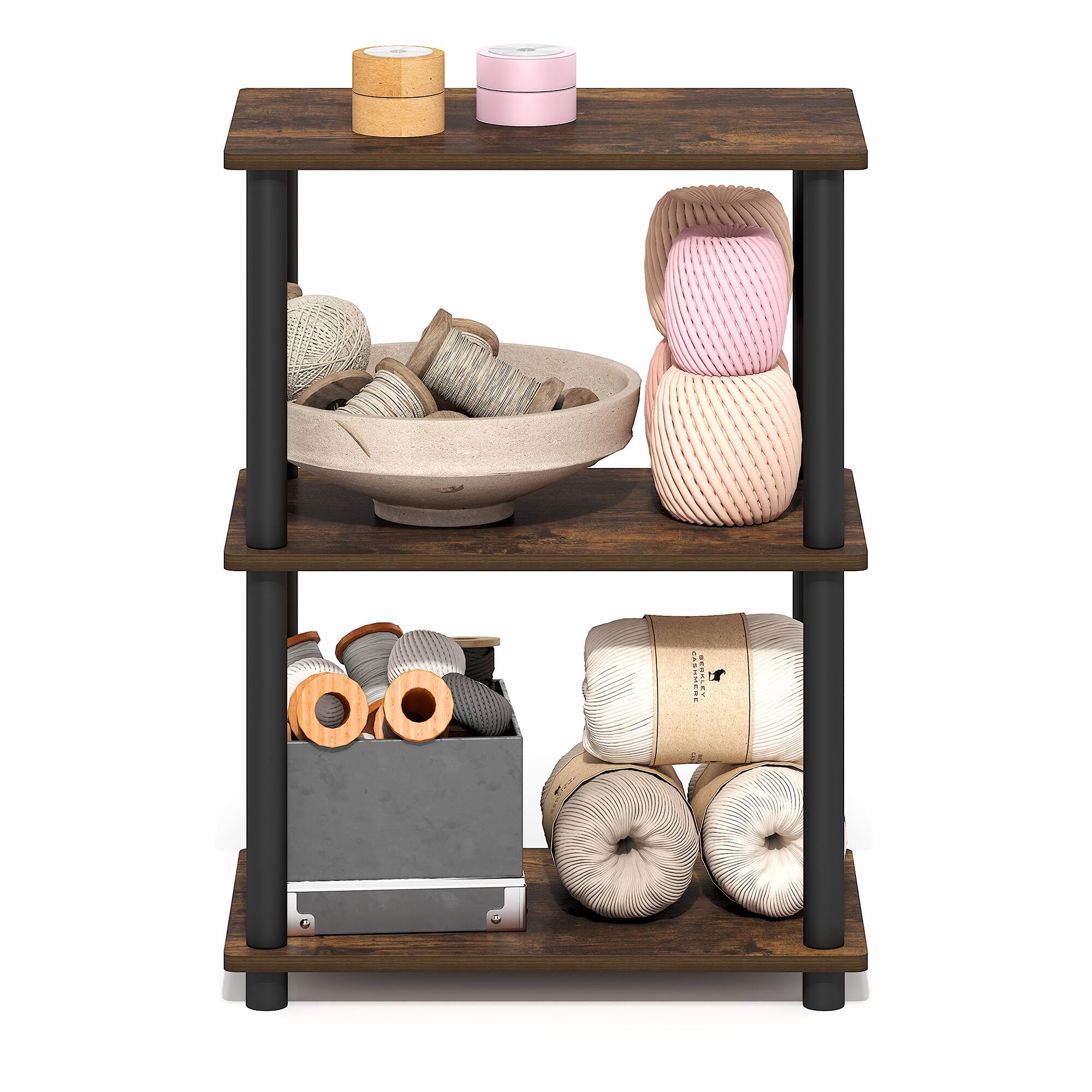 Alt View 5. Furinno - TURN-N-TUBE Storage Shelves, 3-Tier Open Frame Book Shelf, Standing Corner Shelf, Toolless Open Shelves - Amber Pine/Black.