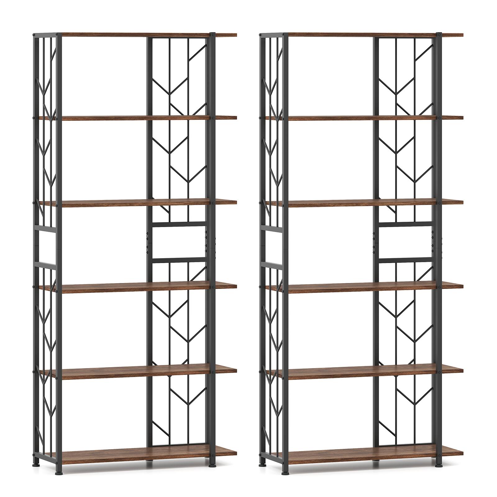 Alt View 9. Gymax - Gymax 2PCS 6-Tier Bookshelf w/Heavy-duty Metal Frame2 Anti-tipping Kits for Study Rustic Brown - Brown.