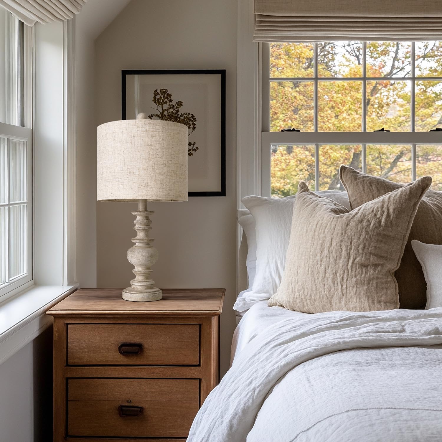 Left. The Best Inks - Table Lamp lamp Vintage antique modern fabric Tradition Rustic Living Room Bedroom Bedside Desk Lamps - White&Gold Finish-Small-20".