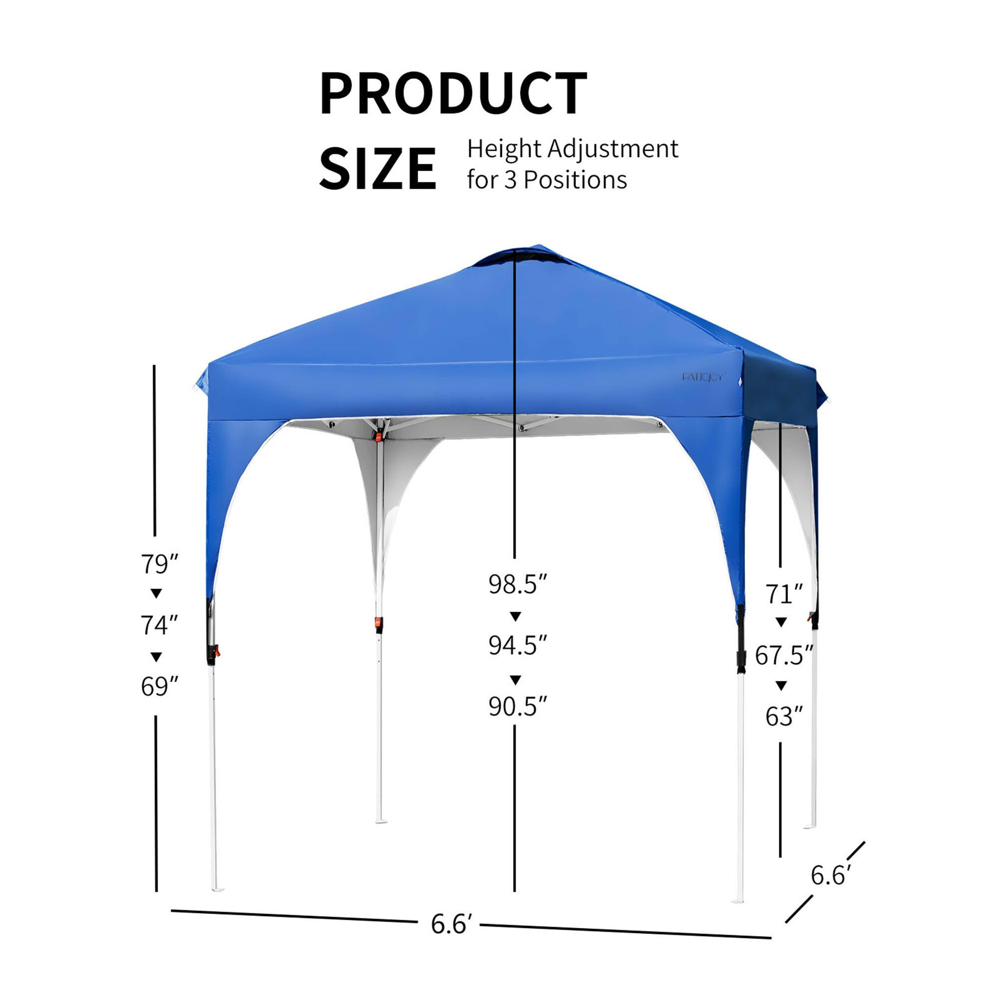 **PRODUCT Height Adjustment SIZE for 3 Positions**

- **79"**
- **74"**
- **69"**
- **98.5"**
- **94.5"**
- **90.5"**
- **71"**
- **67.5"**
- **63"**
- **6.6'**