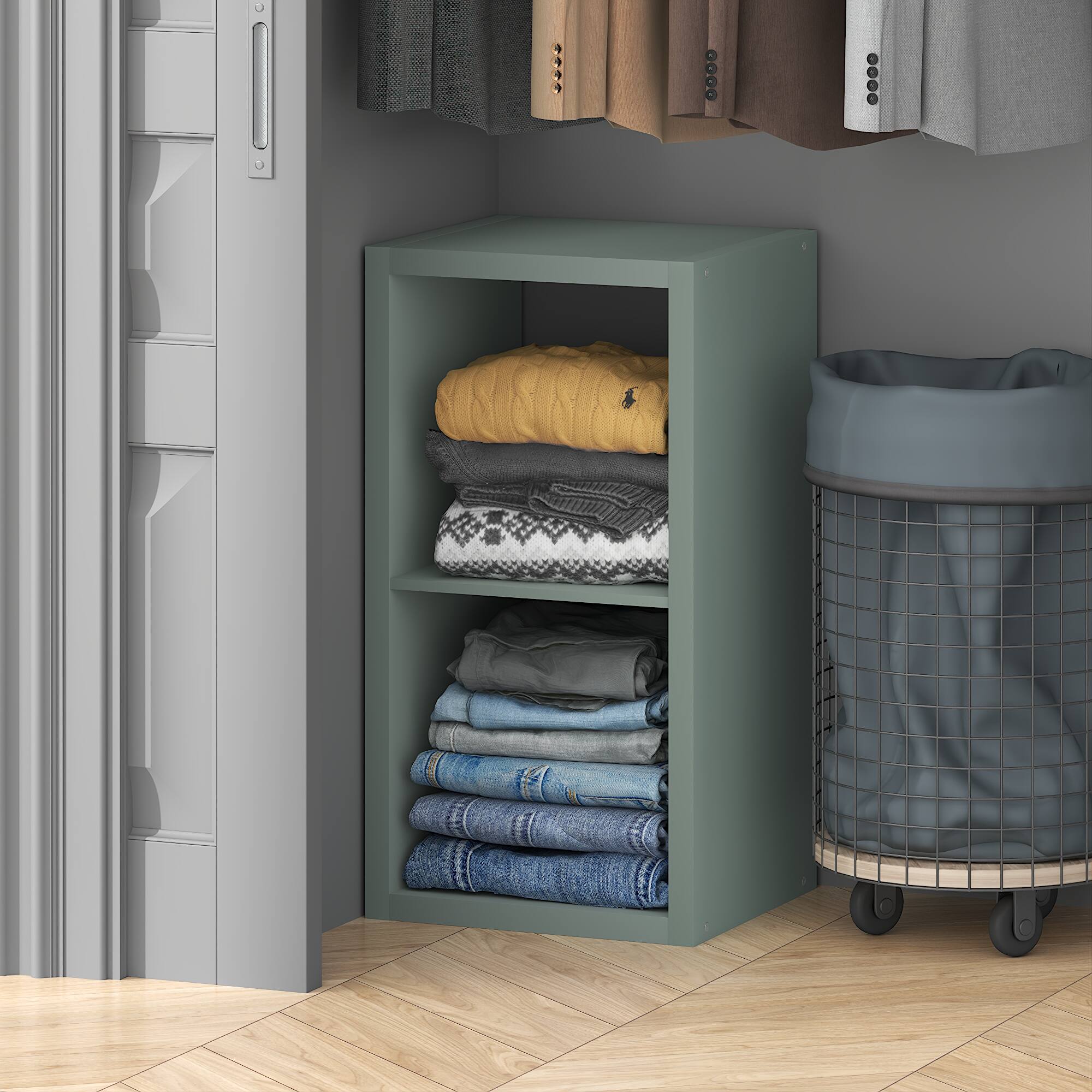 Alt View 1. Furinno - CUBIC Closet Organizers, 2-Cube Open Closet Organizer, Extra Thick Frame, for Wardrobe, Bedroom, Living Room - Sage Green.