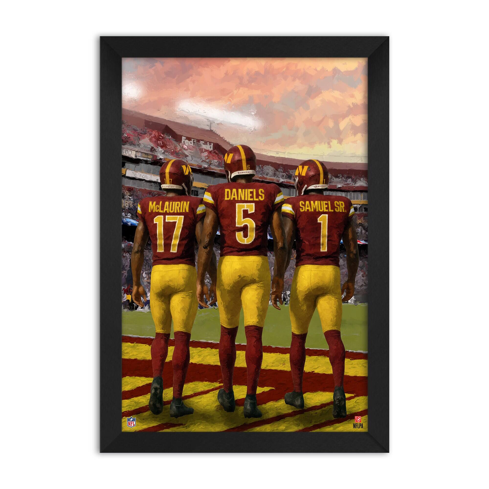 Deebo Samuel, Terry McLaurin & Jayden Daniels Washington Commanders Framed Three-Player Art Print