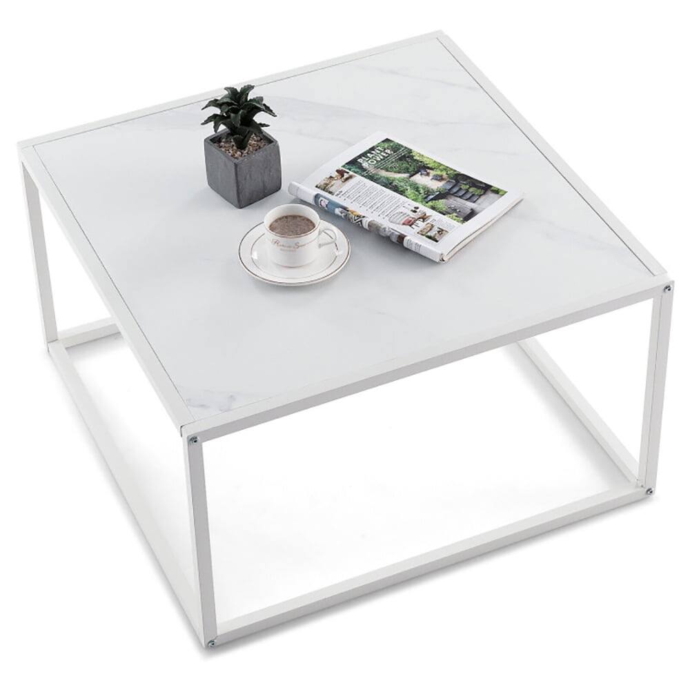 Alt View 1. Kadyn - Coffee Table, Modern Sofa Table Tea Table,Modern Glass Square Coffee Table with Metal Frame for Living Room-White - White.