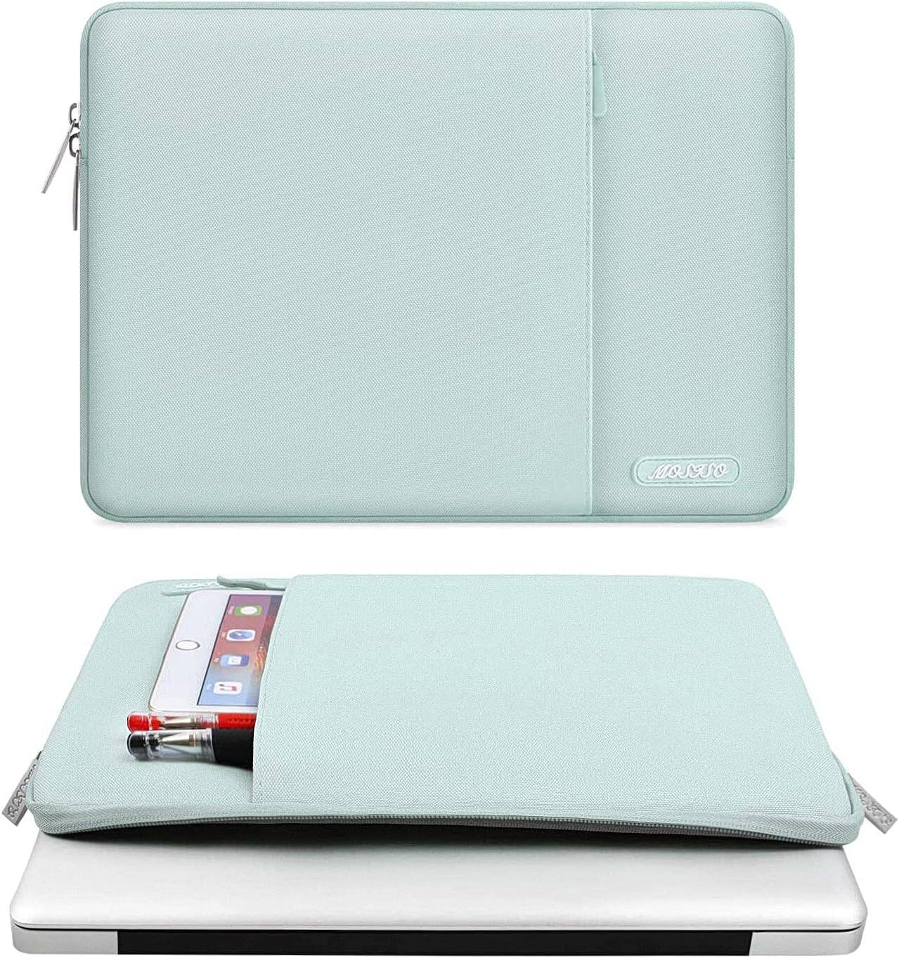 Angle. mosiso - Laptop Case 13-13.3 inch Laptop Sleeve Fit with MacBook Air/Pro 13/Pro 14  HP Dell ASUS Lenovo  Sleeve Bag with Pocket - Mint Green.