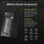 TUF Military-Grade Components:

1. TUF Chokes & MOSFETs: Certified military-grade TUF chokes and MOSFETs deliver rock-solid power to the GPU, which can help improve system stability.
2. TUF Capacitors: TUF 5K black metallic capacitors provide 52% wider temperature tolerance and a 2.5X longer lifespan than standard capacitors.
3. TUF LED: TUF LEDs are designed to withstand extreme conditions and provide reliable illumination.
4. TUF Fan: TUF fans are designed to provide efficient cooling and durability.
5. TUF Memory: TUF memory is designed to withstand extreme conditions and provide reliable performance.
6. TUF Battery: TUF batteries are designed to provide reliable power and durability.
7. TUF HDD: TUF HDDs are designed to withstand extreme conditions and provide reliable storage.
8. TUF Motherboard: TUF motherboards are designed to provide reliable performance and durability.
9. TUF Chassis: TUF chassis are designed to provide durability and protection for the internal components.
10. TUF Power Supply: TUF power supplies are designed to provide reliable power and durability.