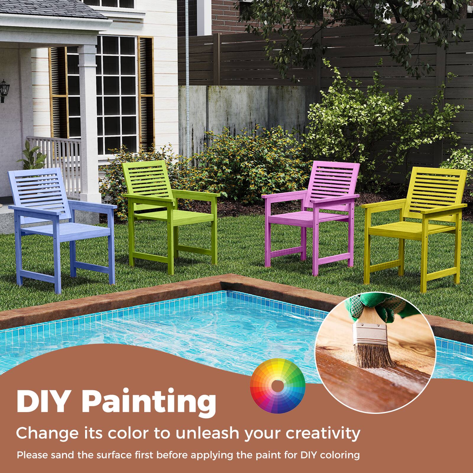 DIY Painting  
Change its color to unleash your creativity  

Please sand the surface first before applying the paint for DIY coloring