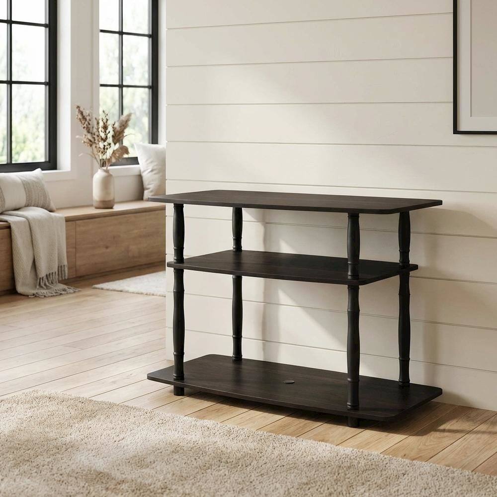 Alt View 2. FurniFact - Espresso and Black Wood TV Stand with 3-Tier Open Shelves and Modern Design - Espresso/Black Classic Tube.