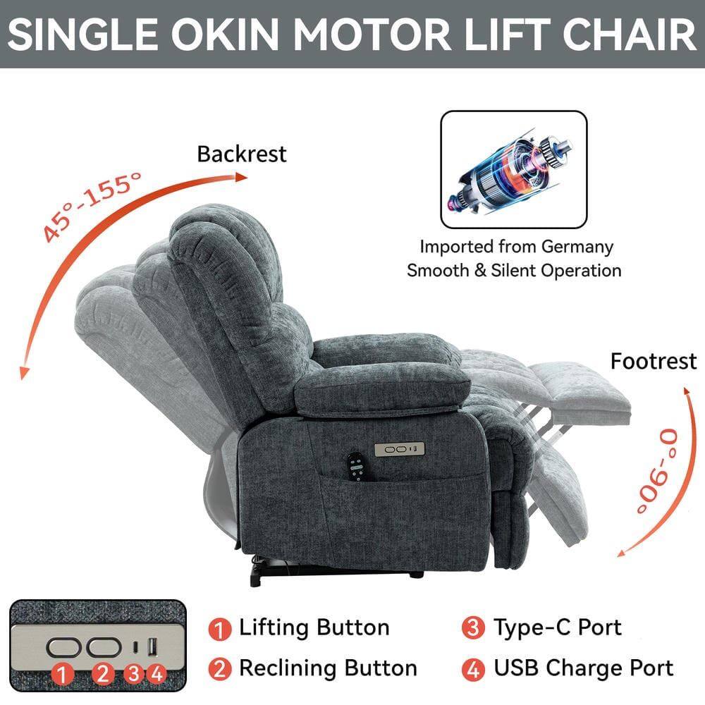 SINGLE OKIN MOTOR LIFT CHAIR

- Backrest: 45°-155°
- Footrest: 0°-90°
- Imported from Germany
- Smooth & Silent Operation

Controls:
1. Lifting Button
2. Reclining Button
3. Type-C Port
4. USB Charge Port
