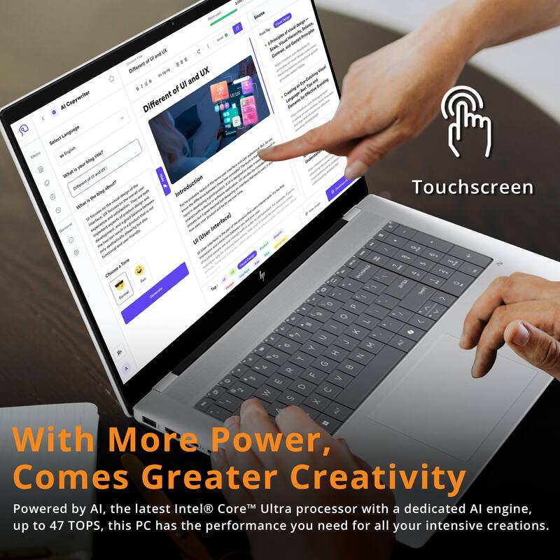 1. Anurce Te visual Rn - & nogar EAaoile Moua Getsh I Bor - DE C Contrent - u and of Diferent UX - and Conting UI ngonci Ho of Cesting -e More  Carguage - LA Copywriter Different C Language Select Meme - Egluh sale? blog Cae a your - What  MU Colfterent Ctuode Introduction Touchscreen avg - - - . the - - antoetion - Focumes - Sec  - - -oin nodt - Interface) General an - (User - Te U te l - - I  1- Tme - Charee  -u a Dg  I 0 - 0 D 2 O - -  , -   A e M 2 f Y - H N 1 A G B o - F 7  E 2 O C D W - $ X ALT - With More Power, Comes Greater Creativity Powered by AI, the latest Intel CoreM Ultra processor with a dedicated AI engine, up to 47 TOPS, this PC has the performance you need for all your intensive creations.

---

With More Power, Comes Greater Creativity

Powered by AI,