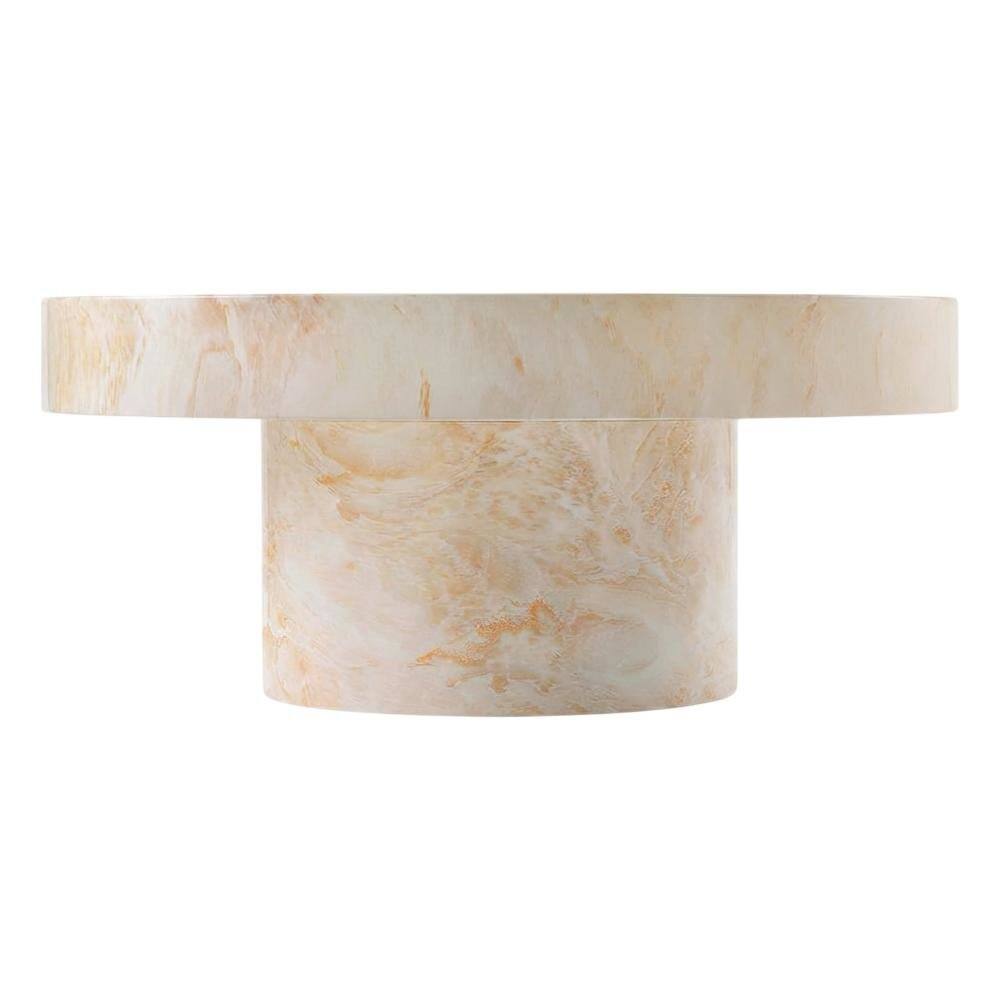 Back. Outdoor Escape - Round Concrete Outdoor Coffee Table With Weather-Resistant Design - Yellow.