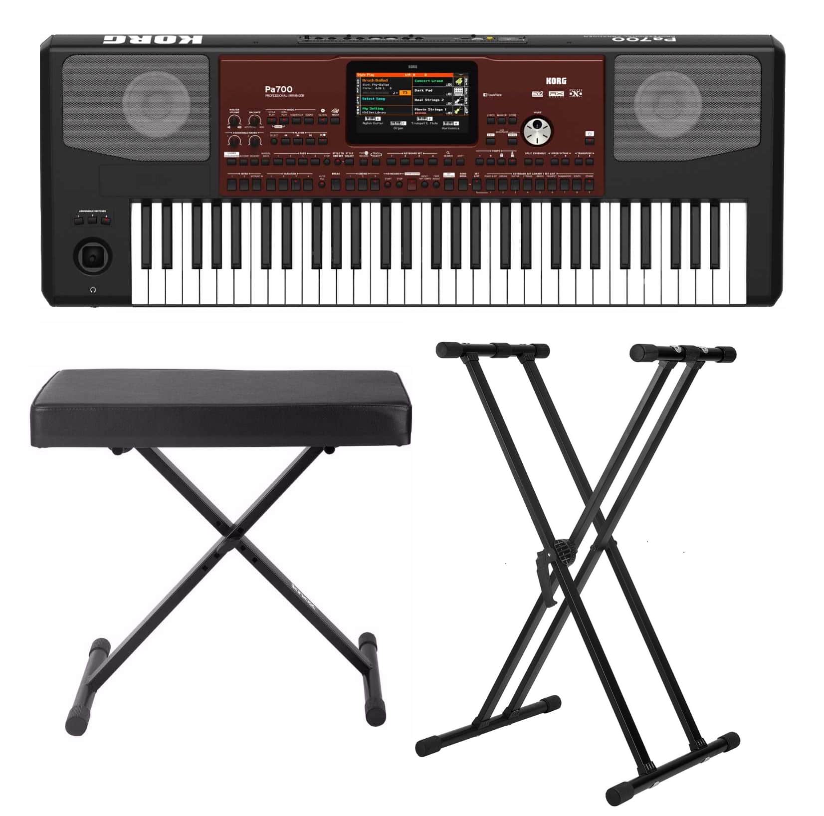 Korg - 61-Key Arranger Keyboard with X-Style Bench and Double X Stand Bundle