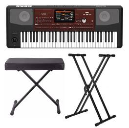 Korg - 61-Key Arranger Keyboard with X-Style Bench and Double X Stand Bundle