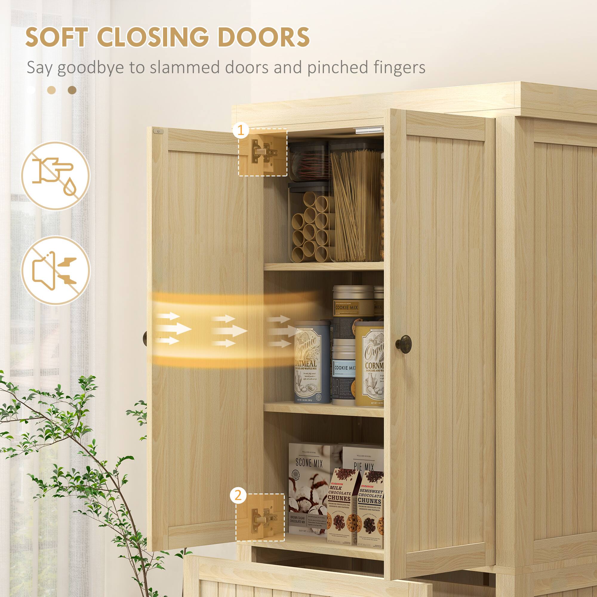 SOFT CLOSING DOORS  
Say goodbye to slammed doors and pinched fingers  

1  
COOKE MIX  
CORN  
CROELATE  
CHUNKS  

2  
CORN  
CHUNKS