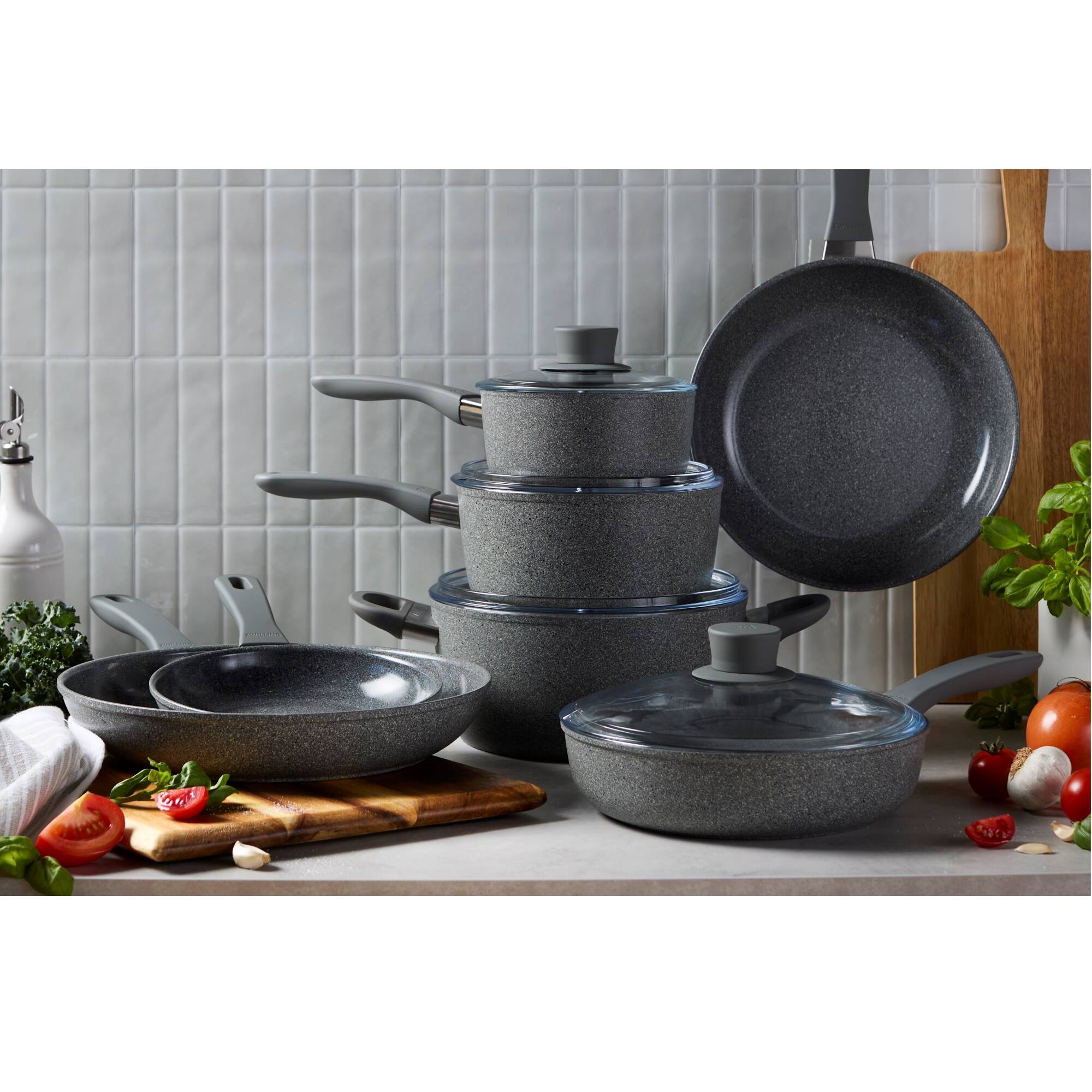 Alt View 8. ZWILLING - ZWILLING Parma Plus Ceramic 10-pc Aluminum Ceramic Nonstick Cookware Set - Grey.