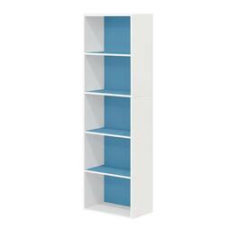 FurniFact - White and Light Blue 5-Tier Reversible Open Shelf Bookcase - Brown
