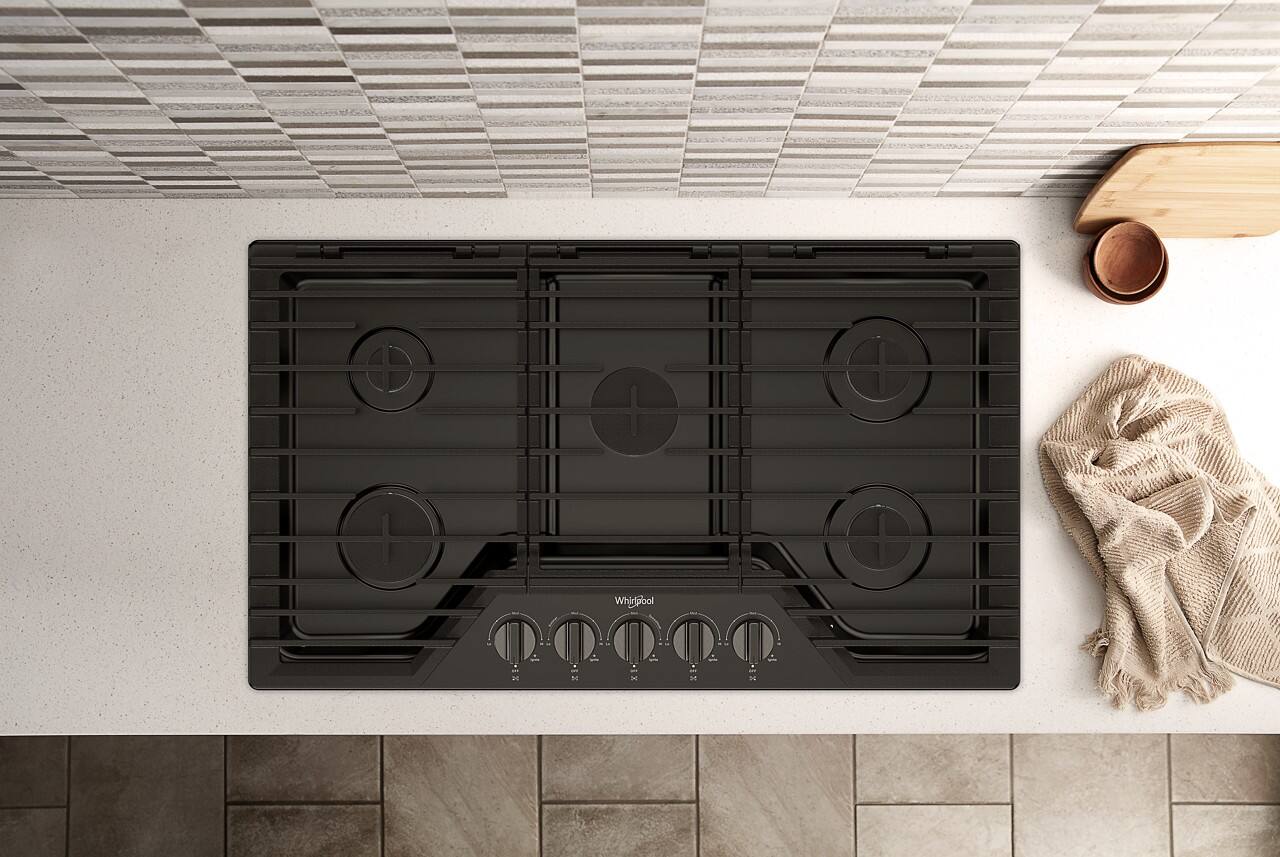 Alt View 15. Whirlpool - Whirlpool - 36" Built-In Gas Cooktop with 5 Burners and EZ-2-Lift Hinged Cast-Iron Grates - Black Stainless Steel.