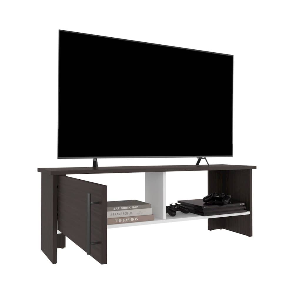 TuHome - Navia One-Door TV Stand Dark Walnut - White MDF - Brown