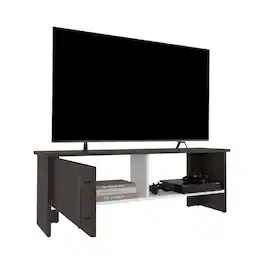 TuHome - Navia One-Door TV Stand Dark Walnut - White MDF - Brown