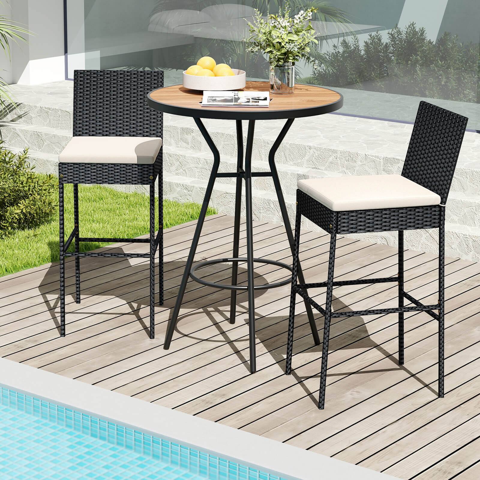 Alt View 1. Costway - Costway 2 PCS Patio Wicker Barstools Bar Height Chairs with Cushions Backyard - Multicolor.