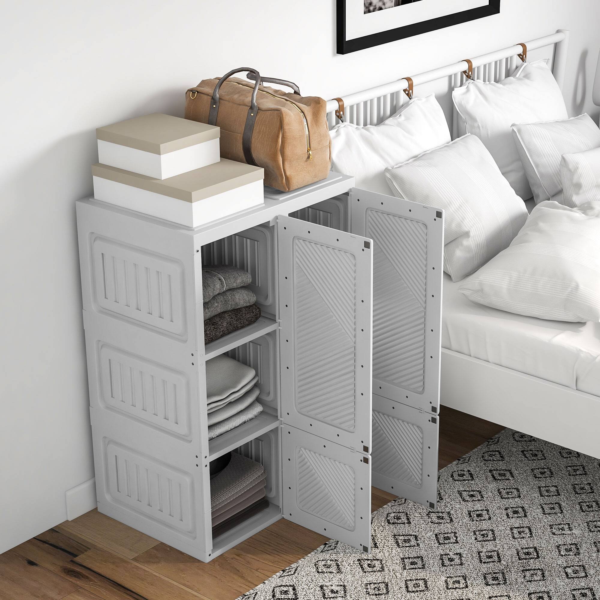 Alt View 5. Homcom - Portable Wardrobe Closet, Folding Clothes Storage Organizer with 6 Cube Compartments, 4 Magnet Doors - White.
