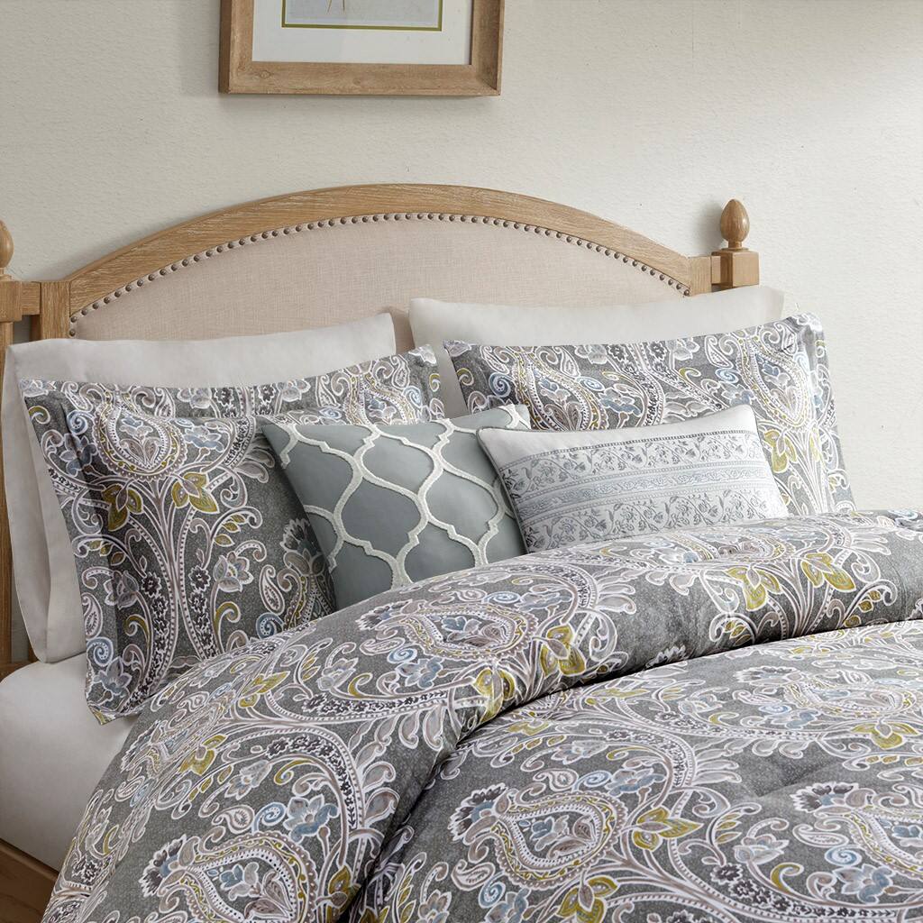 Alt View 2. Gracie Mills - Gracie Mills Brant 6-Piece Damask Cotton Sateen Comforter Set - Grey.