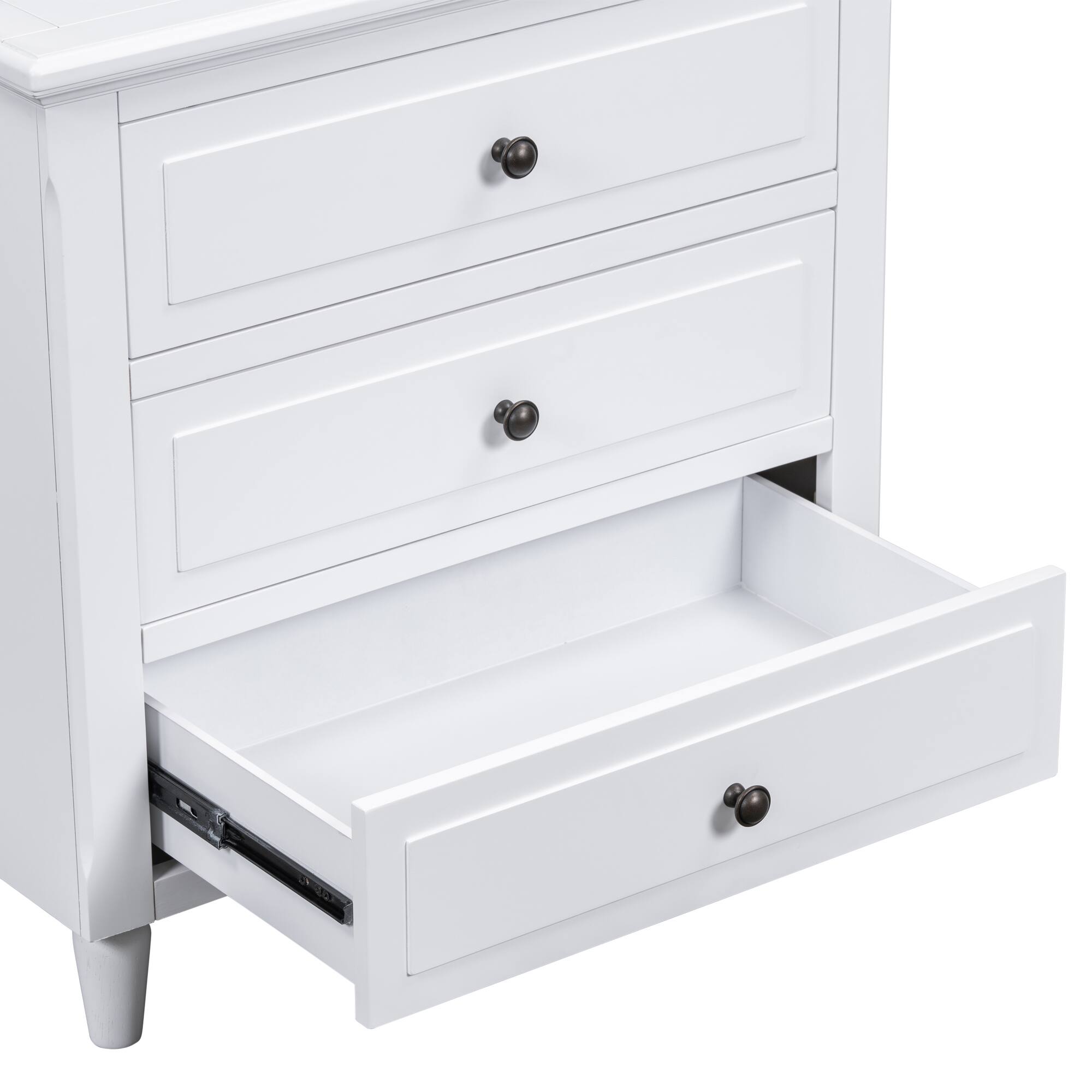 Alt View 2. Spaco - Spaco Modern Nightstand with 3 Drawers, Smooth Gliding Rails, Metal Handle, Rubber Legs for Bedroom and Living Room - White.
