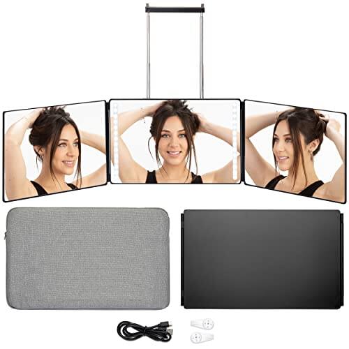 Cedar Assembly - 3 Way Mirror Three For Braiding Hair & Styling Led 360 View - Black With Led & Case