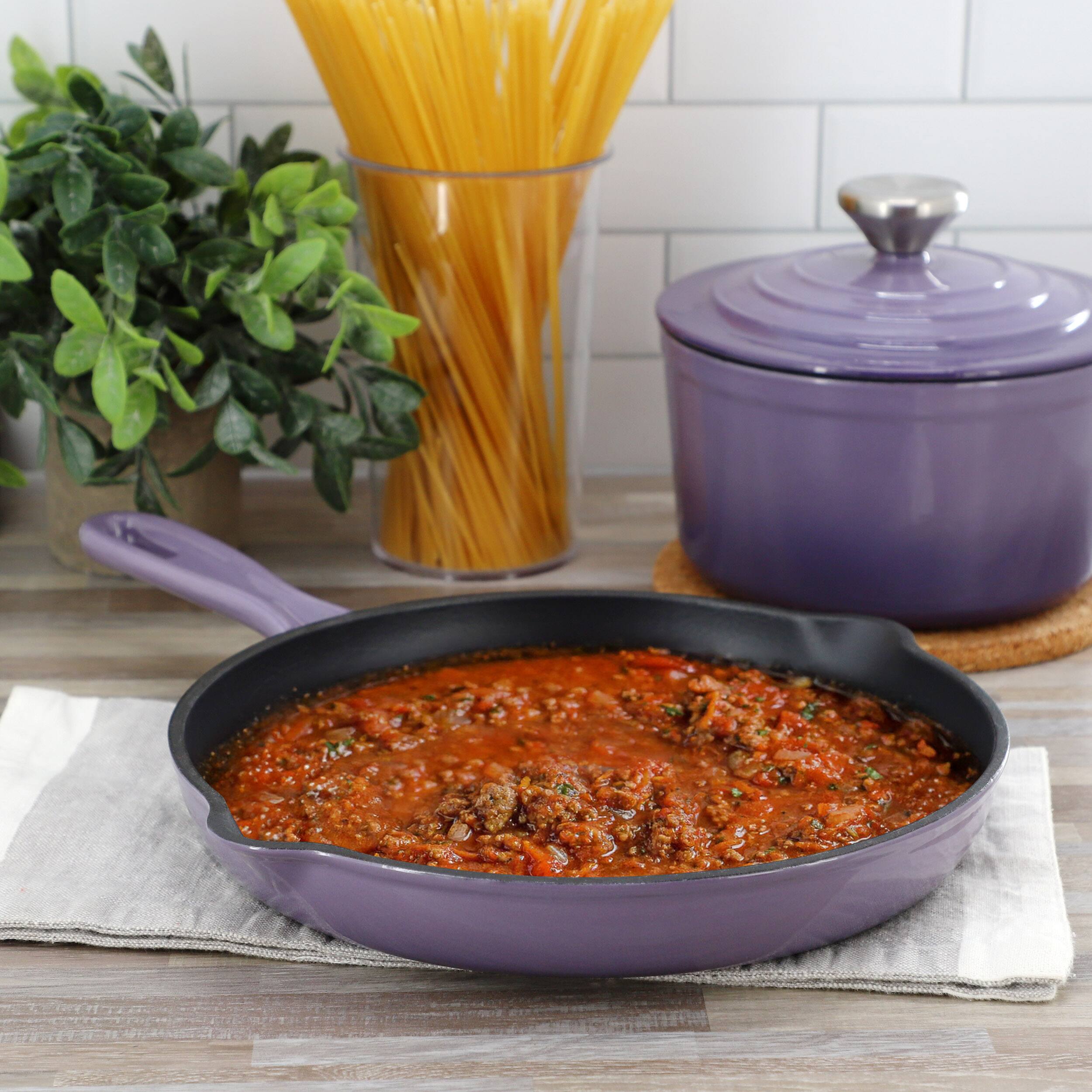 Alt View 5. Mega Chef - MegaChef Round 10.25 Inch Enameled Cast Iron Skillet in Gradient Purple - Purple.