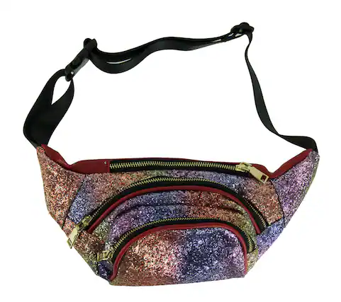 Front. Blue Heaven - Glitter Party Round Pocket Fanny Pack - Multicolored.