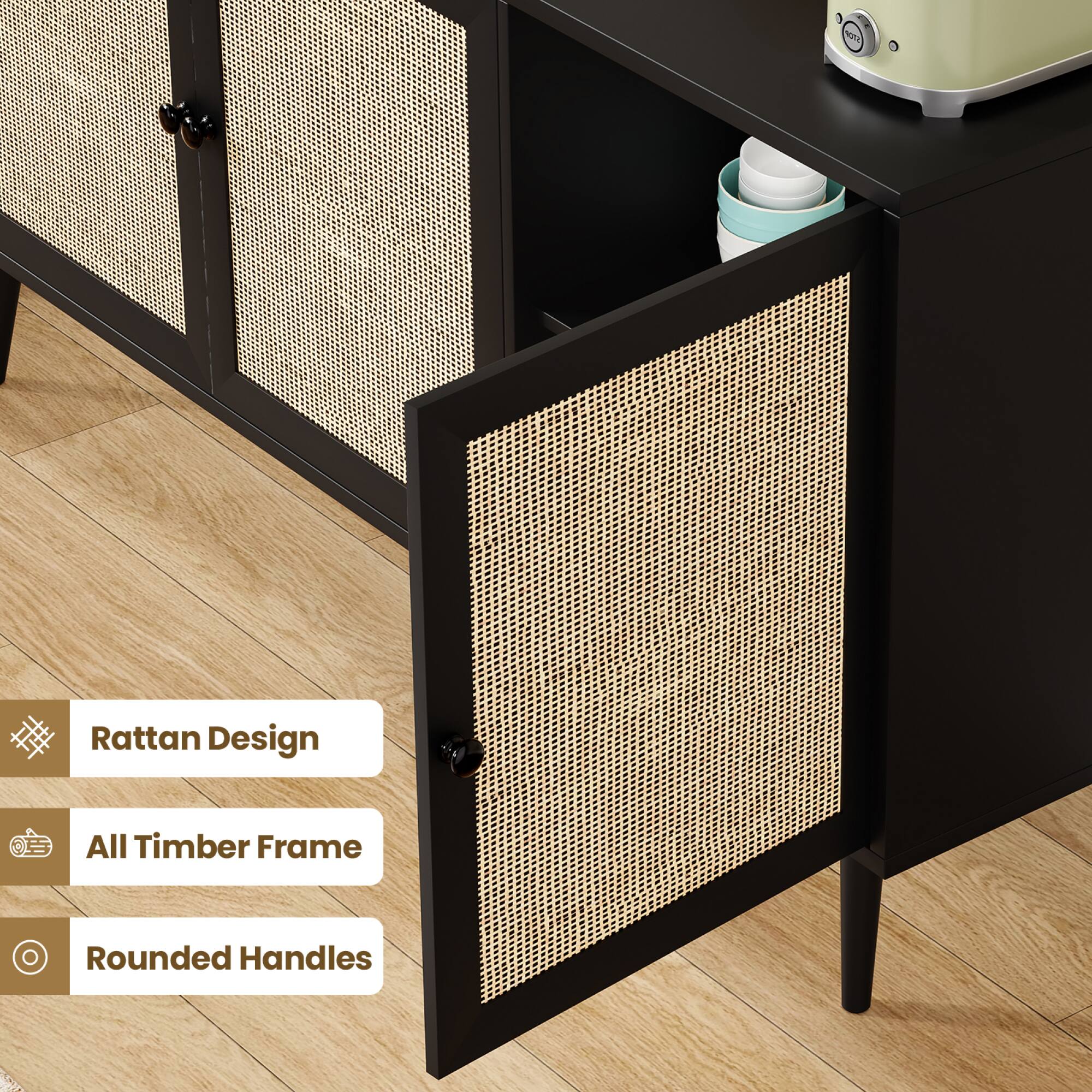 Rattan Design  
All Timber Frame  
Rounded Handles