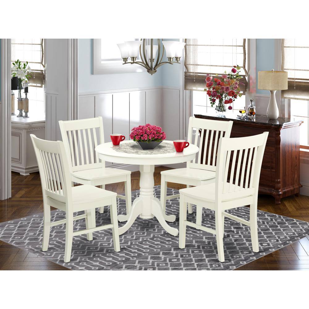 Left. East West Furniture - Dining Room Set Linen White - Brown.