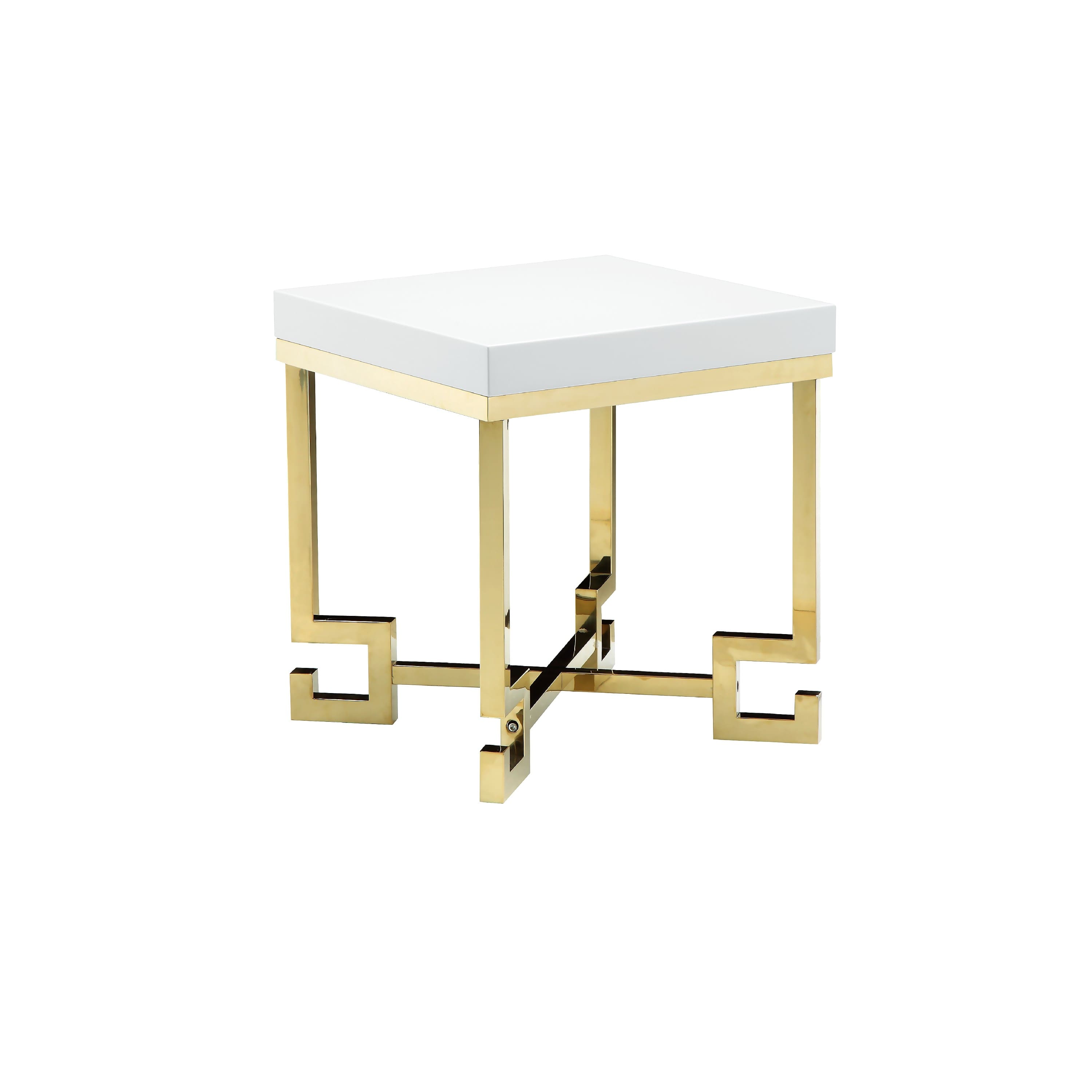 Manhattan Lane - Wooden Square Side Table with Designer Metal Feet and X Crossed Support - White and Gold