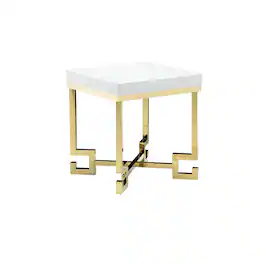 Manhattan Lane - Wooden Square Side Table with Designer Metal Feet and X Crossed Support - White and Gold