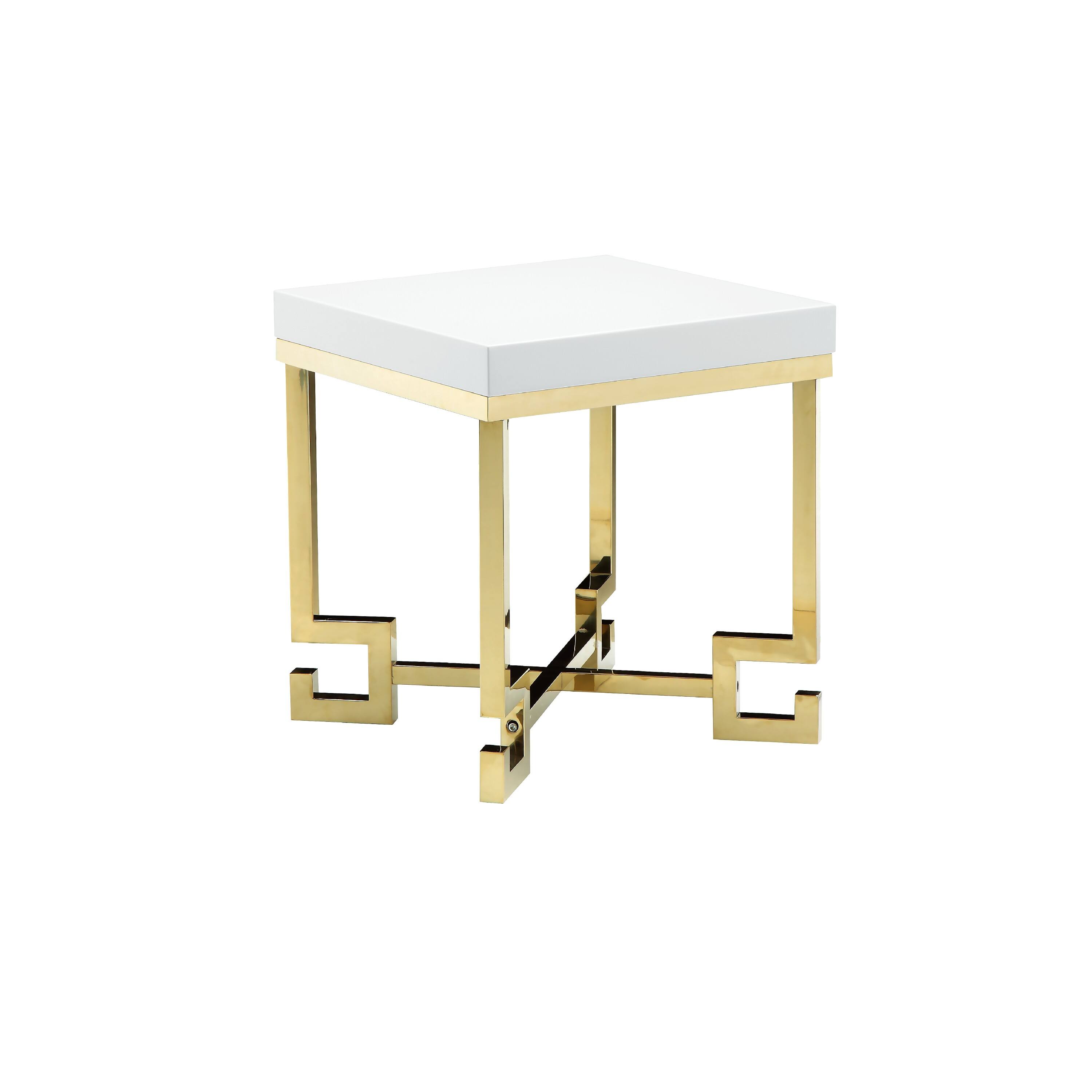 Front. Manhattan Lane - Wooden Square Side Table with Designer Metal Feet and X Crossed Support - White and Gold.