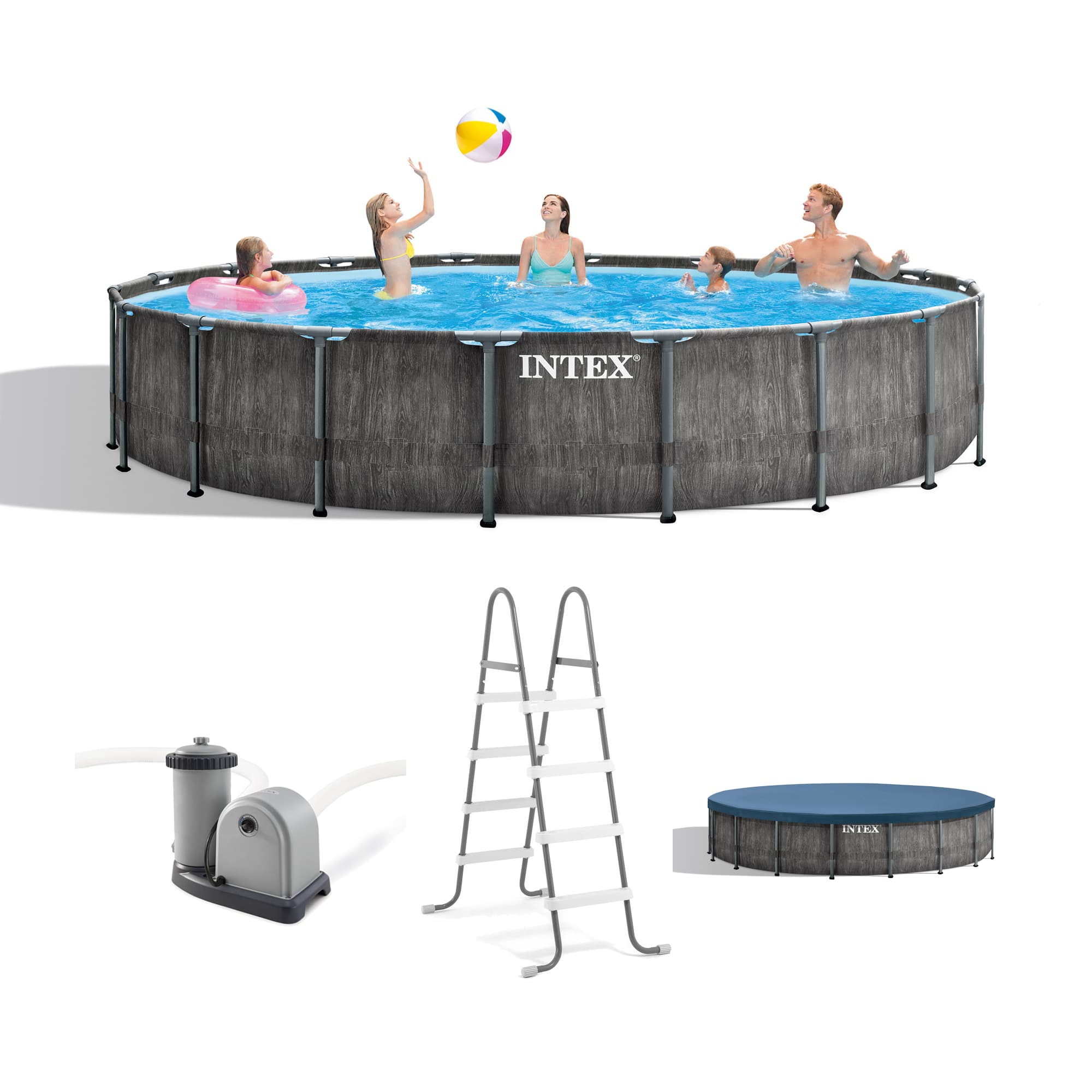 Intex - Greywood Prism 18ft x 48in Frame Above Ground Swimming Pool Set with Pump - Gray