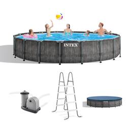 Intex - Greywood Prism 18ft x 48in Frame Above Ground Swimming Pool Set with Pump - Gray