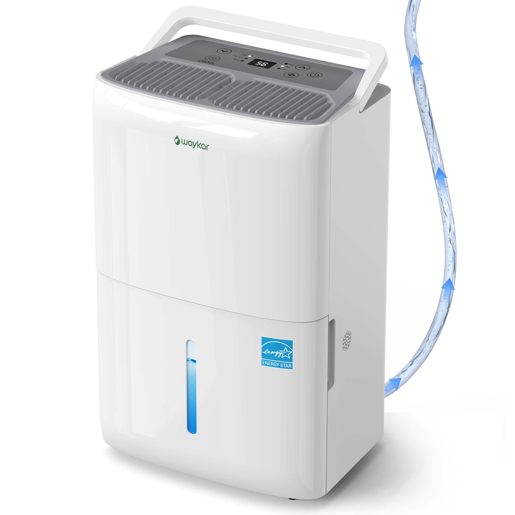 Waykar - 150-Pint Energy Star Dehumidifier with Built in Pump for Basements and Large Rooms, Ultra Quiet with Continuous Drainage - White