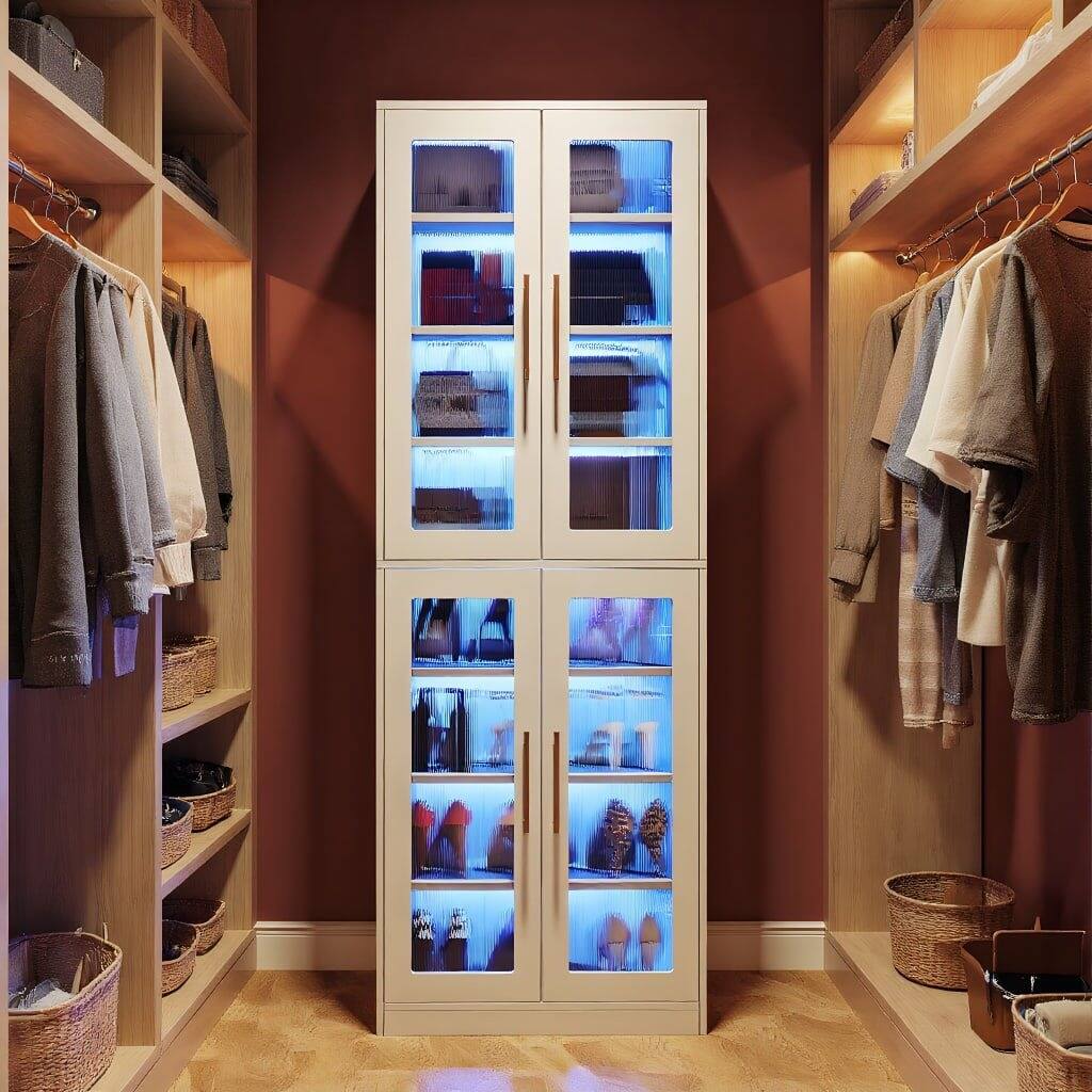 Alt View 9. Kadyn - Kadyn 67-Inch Bookcase, 8-Tier Acrylic Door Shelf with LED Lighting, Perfect Home Office Storage Solution, White - White.