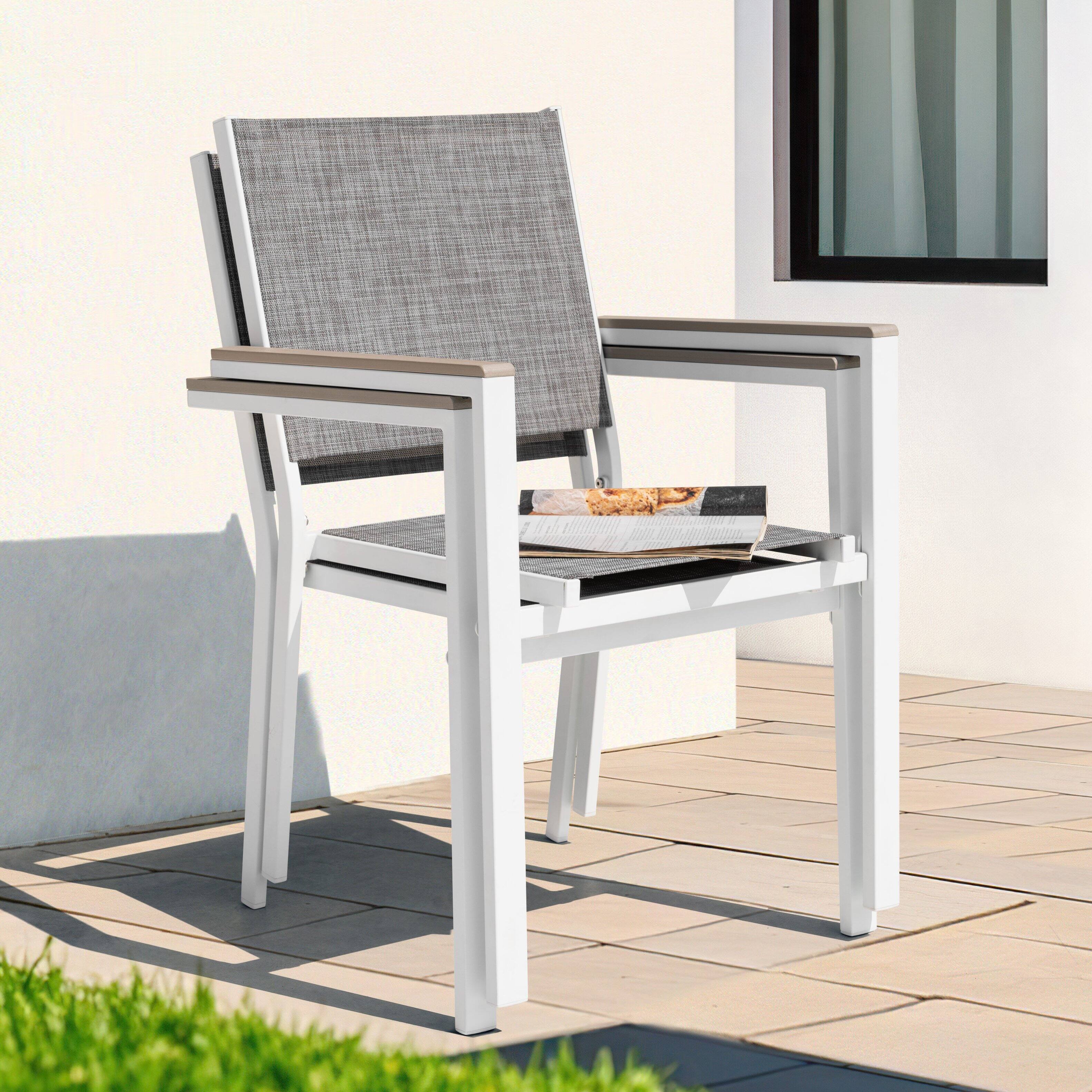 Alt View 7. Nuu Garden - Patio 2-Piece Dining Chairs, Outdoor Textilene Stackable Chairs - gray and white.