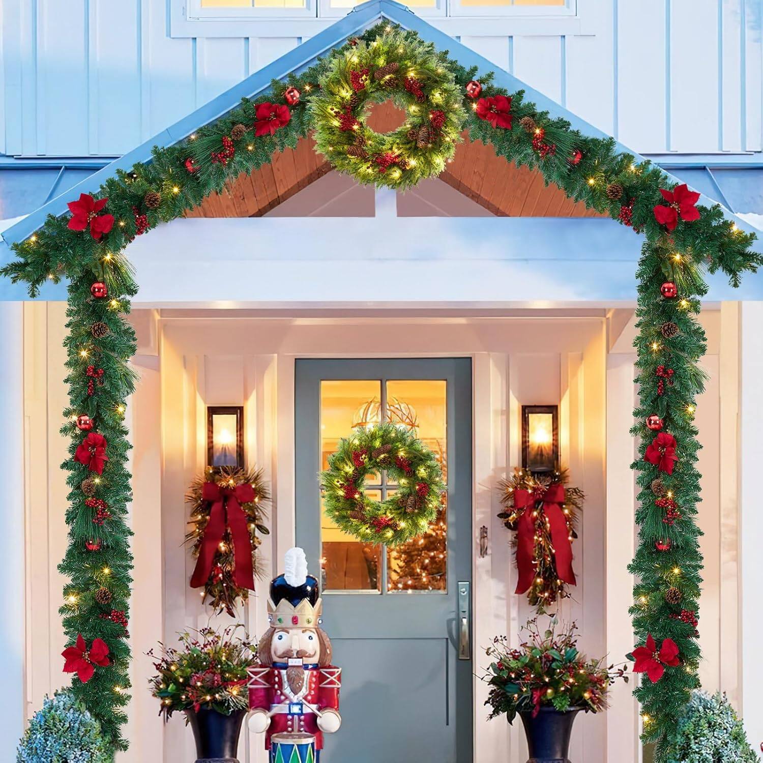 Alt View 4. Jojoka - 22 Inch Christmas Wreath Front Door Wreath Pre-Lit Xmas Wreath for Grand Entryway and Entrance Displays - Green.