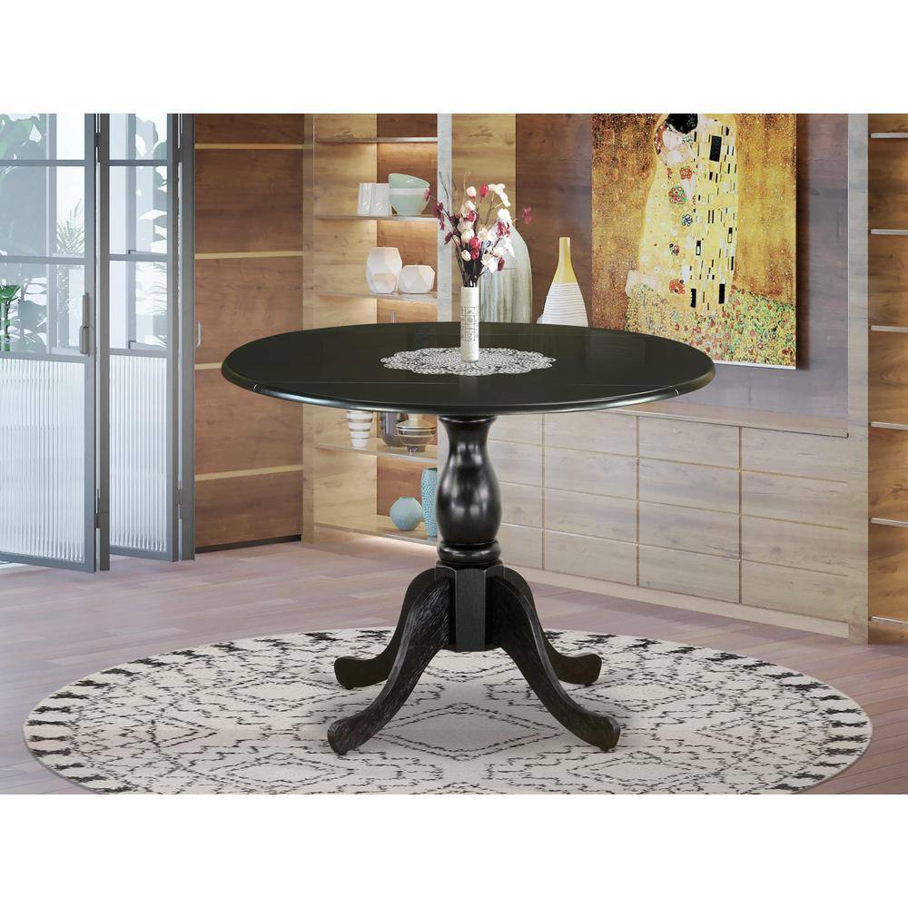 Angle. East West Furniture - East West Furniture Round Dining Table with Drop Leaves - Black Table Top and Black Pedestal Leg Finish - Multi-Color.