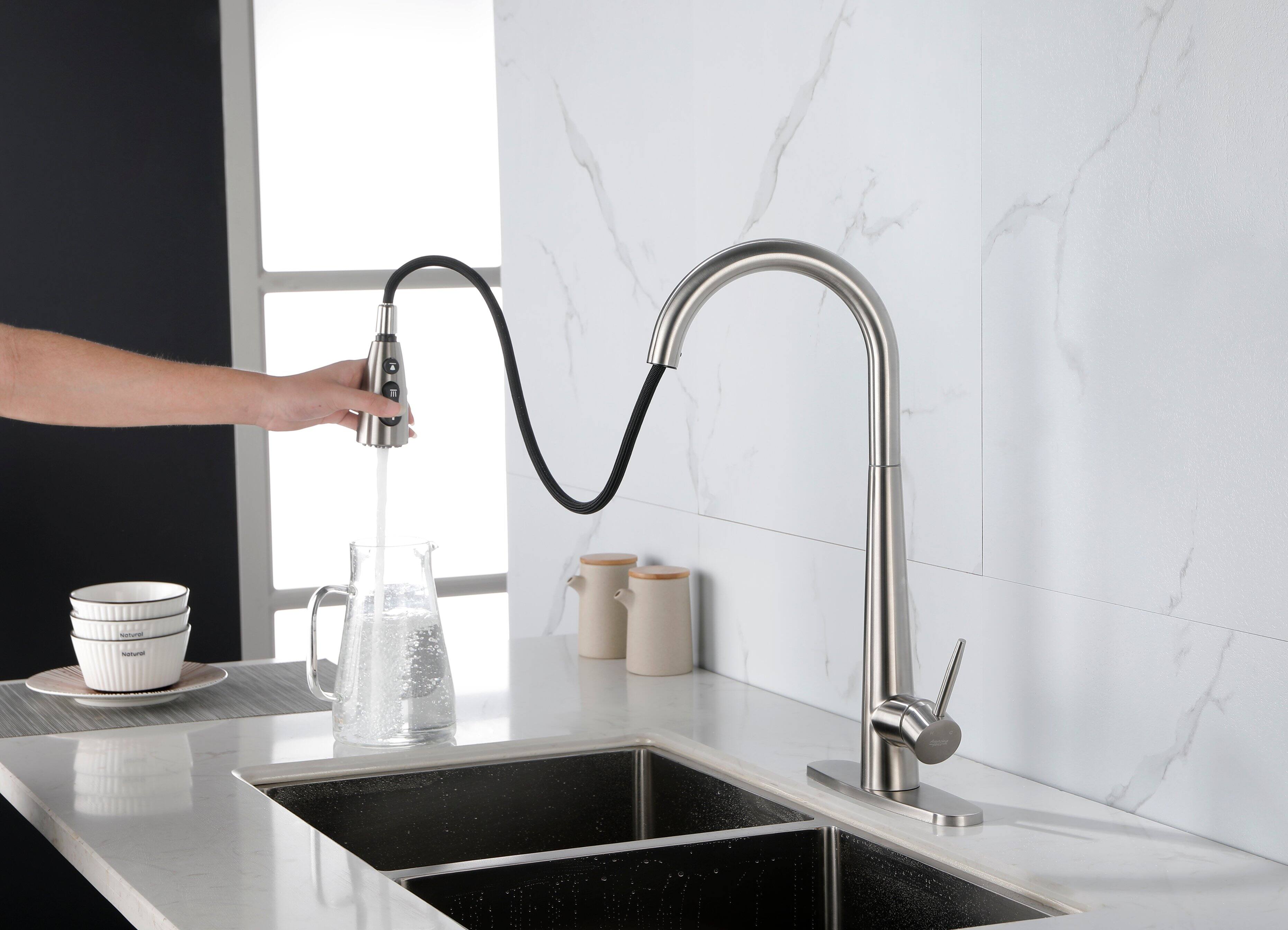 Alt View 10. Siljoy - Single Handle Stainless Steel Kitchen Sink Faucet with Pull Down Sprayer - Brushed Nickel.