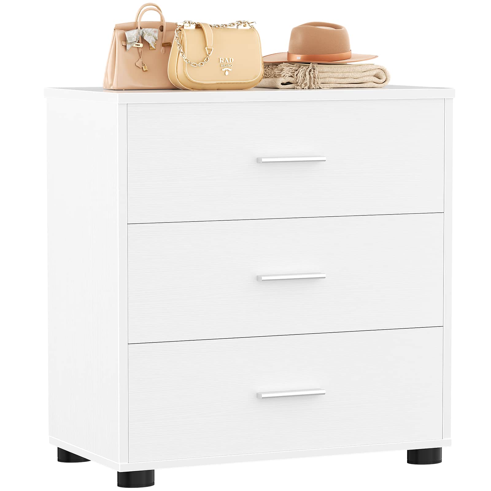 Aheaplus - Wood Closet Organizer & Nightstand with 3 Drawers, Bedroom Storage System - White
