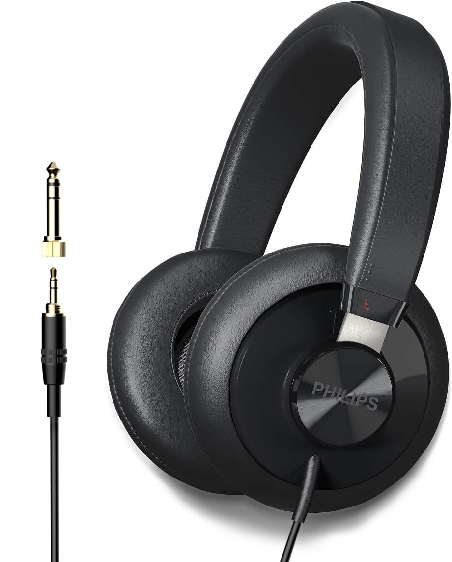 Philips - Wired Over-Ear Headphones Studio Monitor with High-Resolution Audio, Deep Bass, 40mm Drivers and Noise Isolation - Black