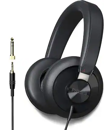 Front. Philips - Wired Over-Ear Headphones Studio Monitor with High-Resolution Audio, Deep Bass, 40mm Drivers and Noise Isolation - Black.