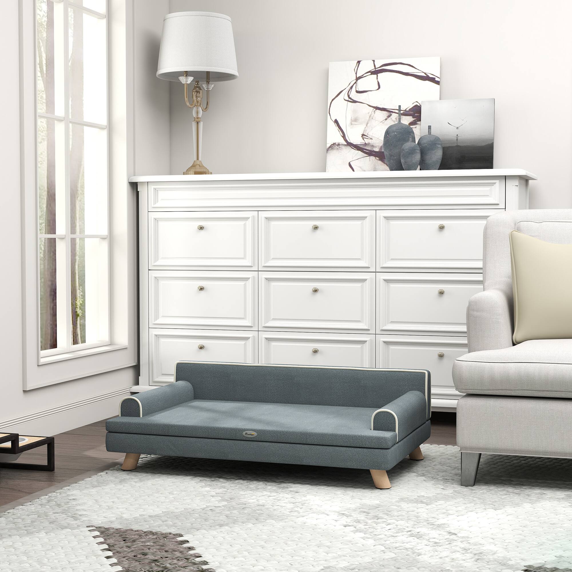 Alt View 7. Pawhut - Soft Foam Large Dog Couch for a Fancy Dog Bed - Grey.